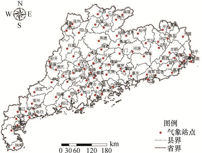 广东省气象遥测站站点分布图figure   the site map of